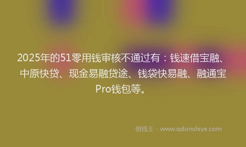 2025年的51零用钱审核不通过有：钱速借宝融、中原快贷、现金易融贷途、钱袋快易融、融通宝Pro钱包等。