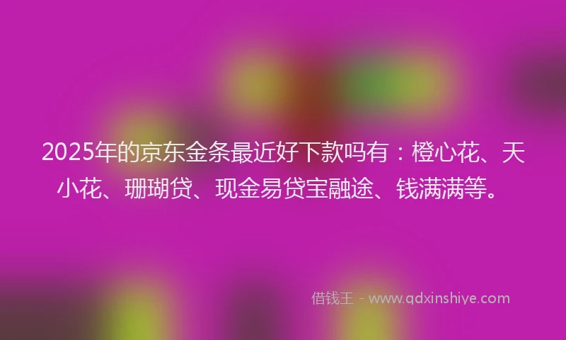 2025年的京东金条最近好下款吗有：橙心花、天小花、珊瑚贷、现金易贷宝融途、钱满满等。