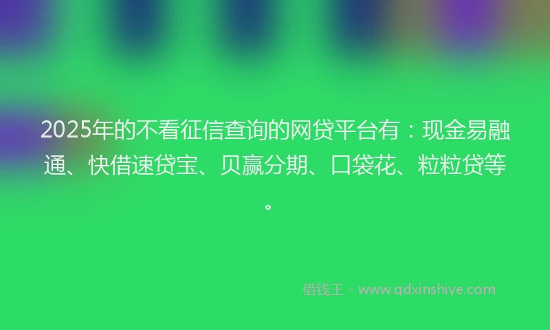 2025年的不看征信查询的网贷平台有：现金易融通、快借速贷宝、贝赢分期、口袋花、粒粒贷等。