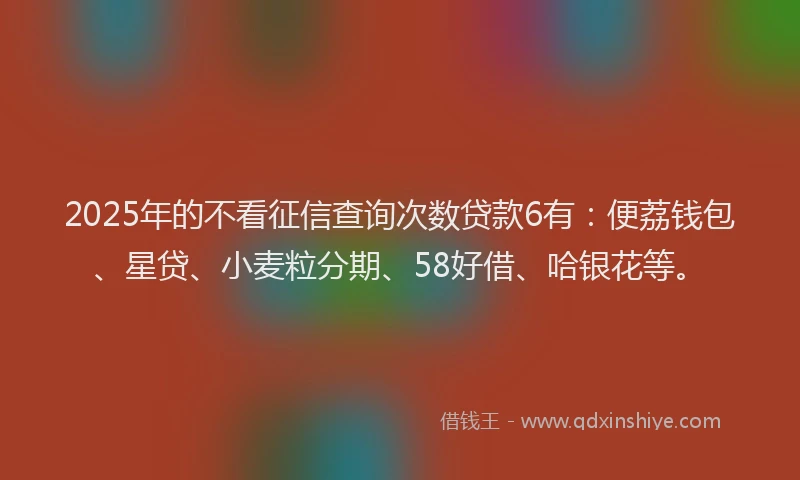 2025年的不看征信查询次数贷款6有：便荔钱包、星贷、小麦粒分期、58好借、哈银花等。