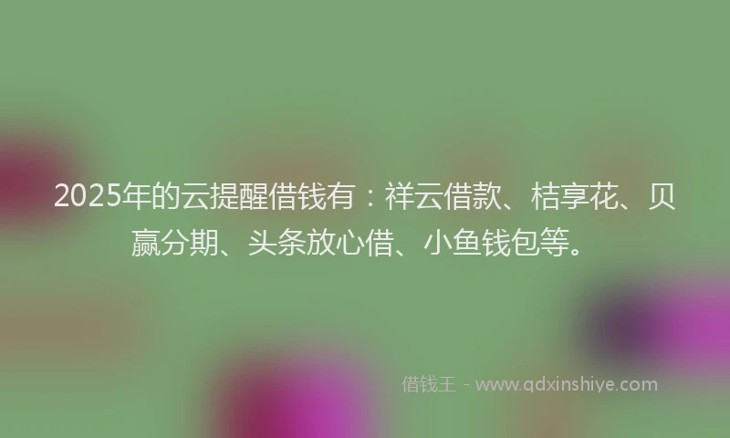 2025年的云提醒借钱有：祥云借款、桔享花、贝赢分期、头条放心借、小鱼钱包等。