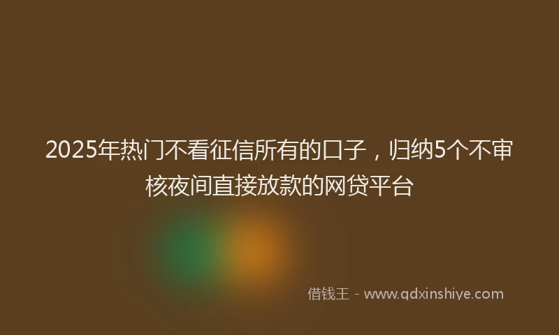 2025年热门不看征信所有的口子，归纳5个不审核夜间直接放款的网贷平台