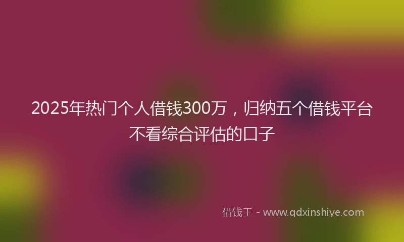 2025年热门个人借钱300万，归纳五个借钱平台不看综合评估的口子