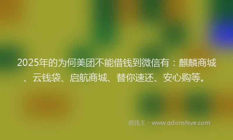 2025年的为何美团不能借钱到微信有：麒麟商城、云钱袋、启航商城、替你速还、安心购等。