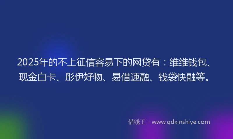 2025年的不上征信容易下的网贷有：维维钱包、现金白卡、彤伊好物、易借速融、钱袋快融等。