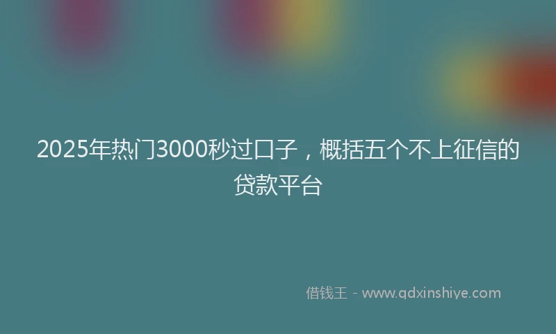 2025年热门3000秒过口子，概括五个不上征信的贷款平台