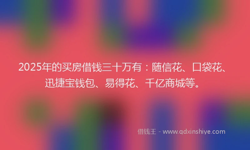 2025年的买房借钱三十万有：随信花、口袋花、迅捷宝钱包、易得花、千亿商城等。