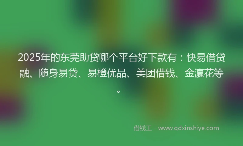 2025年的东莞助贷哪个平台好下款有：快易借贷融、随身易贷、易橙优品、美团借钱、金瀛花等。