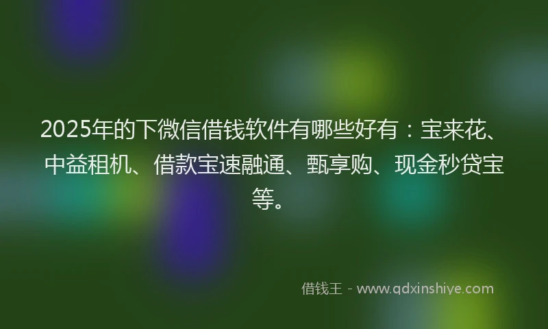 2025年的下微信借钱软件有哪些好有：宝来花、中益租机、借款宝速融通、甄享购、现金秒贷宝等。