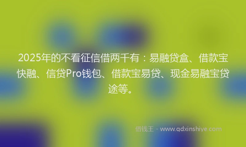 2025年的不看征信借两千有：易融贷盒、借款宝快融、信贷Pro钱包、借款宝易贷、现金易融宝贷途等。