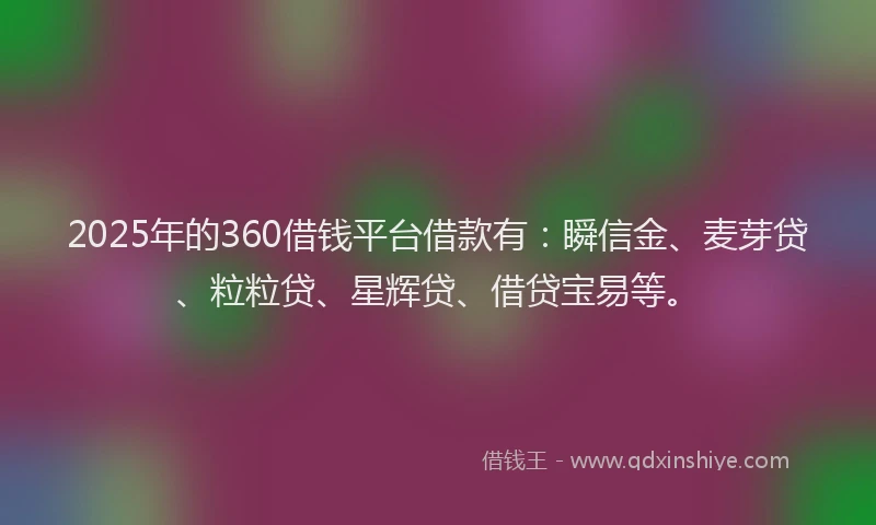2025年的360借钱平台借款有：瞬信金、麦芽贷、粒粒贷、星辉贷、借贷宝易等。