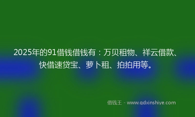 2025年的91借钱借钱有：万贝租物、祥云借款、快借速贷宝、萝卜租、拍拍用等。
