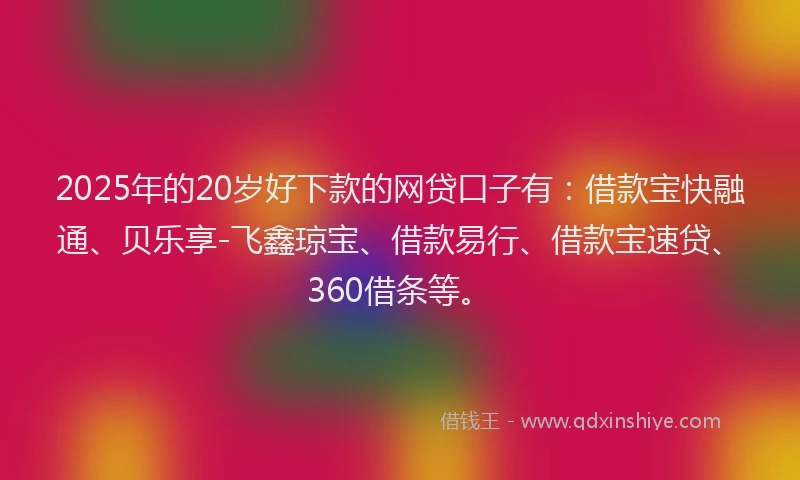 2025年的20岁好下款的网贷口子有：借款宝快融通、贝乐享-飞鑫琼宝、借款易行、借款宝速贷、360借条等。