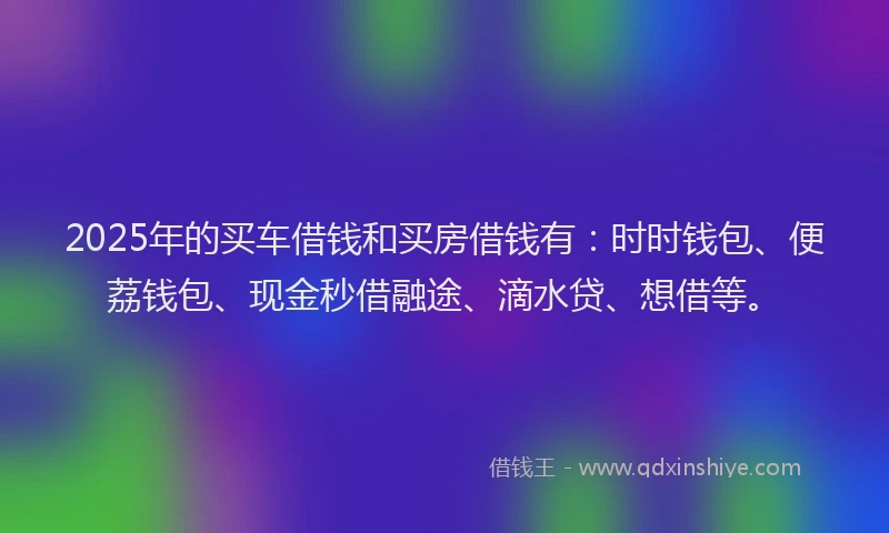 2025年的买车借钱和买房借钱有：时时钱包、便荔钱包、现金秒借融途、滴水贷、想借等。