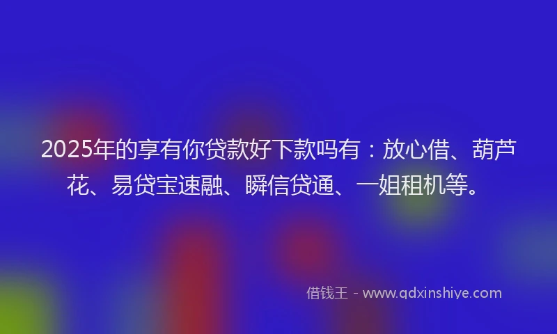2025年的享有你贷款好下款吗有：放心借、葫芦花、易贷宝速融、瞬信贷通、一姐租机等。