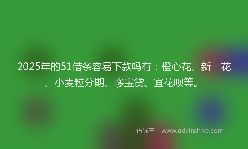 2025年的51借条容易下款吗有：橙心花、新一花、小麦粒分期、哆宝贷、宜花呗等。
