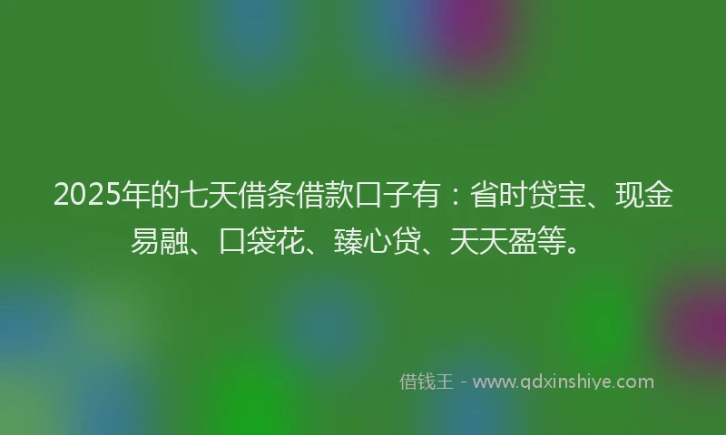 2025年的七天借条借款口子有：省时贷宝、现金易融、口袋花、臻心贷、天天盈等。