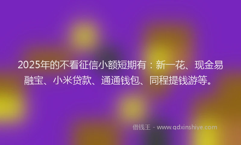 2025年的不看征信小额短期有：新一花、现金易融宝、小米贷款、通通钱包、同程提钱游等。