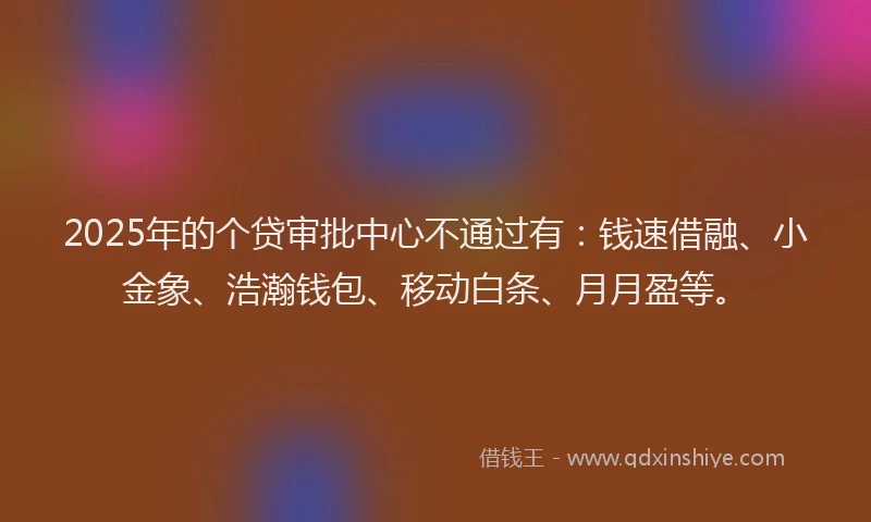 2025年的个贷审批中心不通过有：钱速借融、小金象、浩瀚钱包、移动白条、月月盈等。