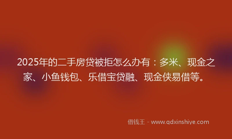 2025年的二手房贷被拒怎么办有：多米、现金之家、小鱼钱包、乐借宝贷融、现金侠易借等。