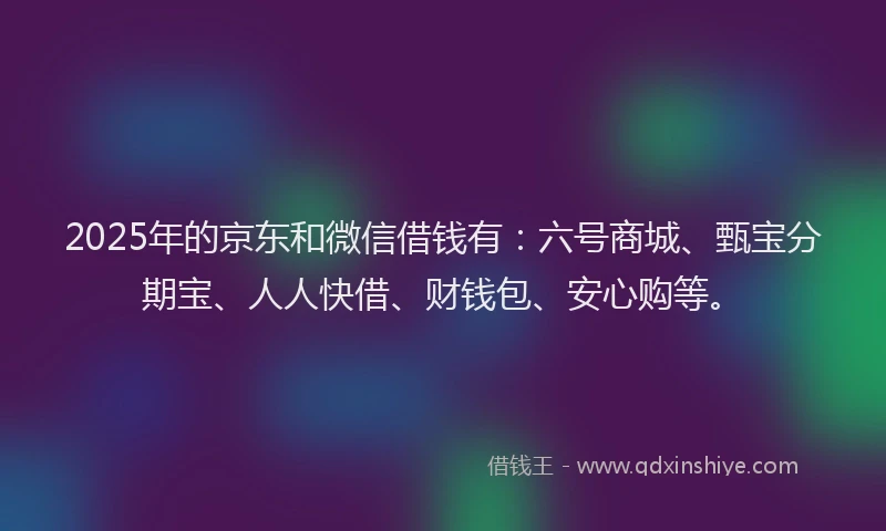 2025年的京东和微信借钱有：六号商城、甄宝分期宝、人人快借、财钱包、安心购等。