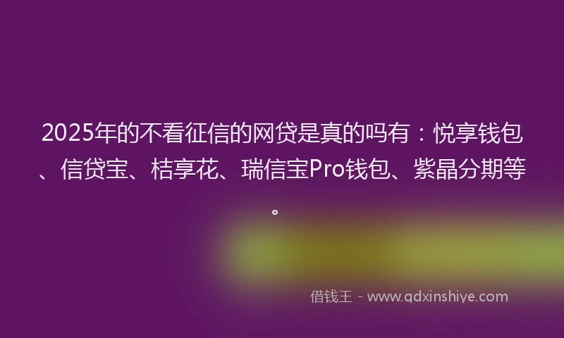 2025年的不看征信的网贷是真的吗有：悦享钱包、信贷宝、桔享花、瑞信宝Pro钱包、紫晶分期等。