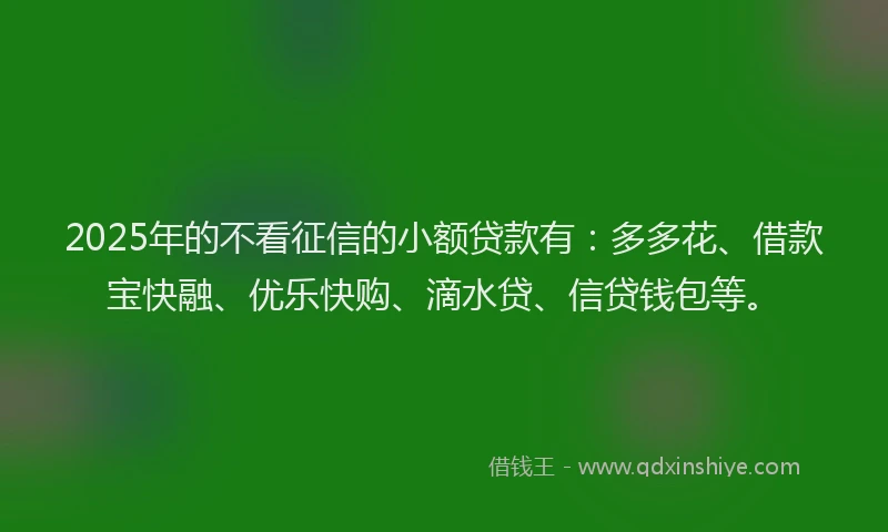 2025年的不看征信的小额贷款有：多多花、借款宝快融、优乐快购、滴水贷、信贷钱包等。