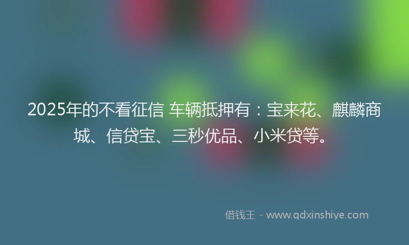 2025年的不看征信 车辆抵押有：宝来花、麒麟商城、信贷宝、三秒优品、小米贷等。