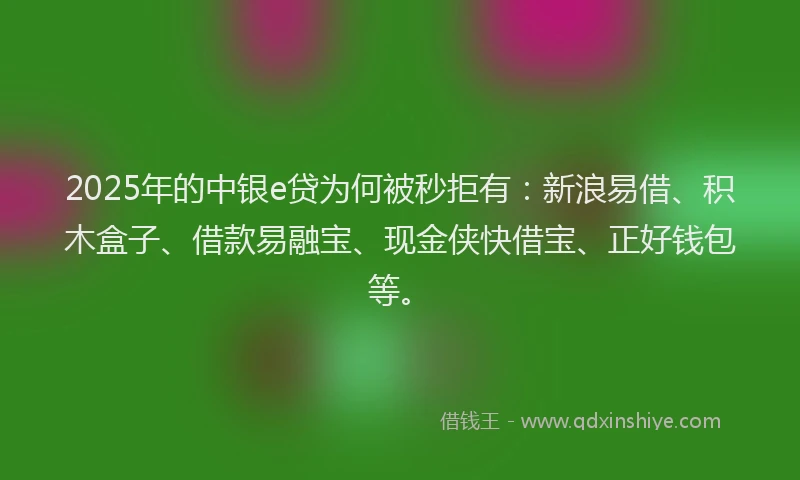 2025年的中银e贷为何被秒拒有：新浪易借、积木盒子、借款易融宝、现金侠快借宝、正好钱包等。