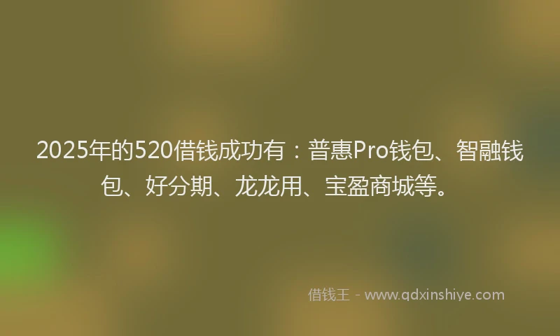 2025年的520借钱成功有：普惠Pro钱包、智融钱包、好分期、龙龙用、宝盈商城等。