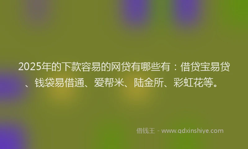 2025年的下款容易的网贷有哪些有：借贷宝易贷、钱袋易借通、爱帮米、陆金所、彩虹花等。