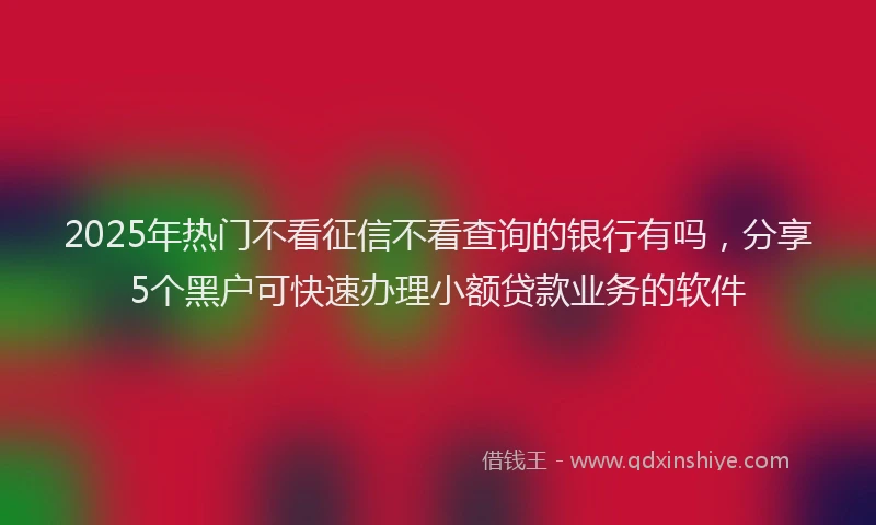 2025年热门不看征信不看查询的银行有吗，分享5个黑户可快速办理小额贷款业务的软件