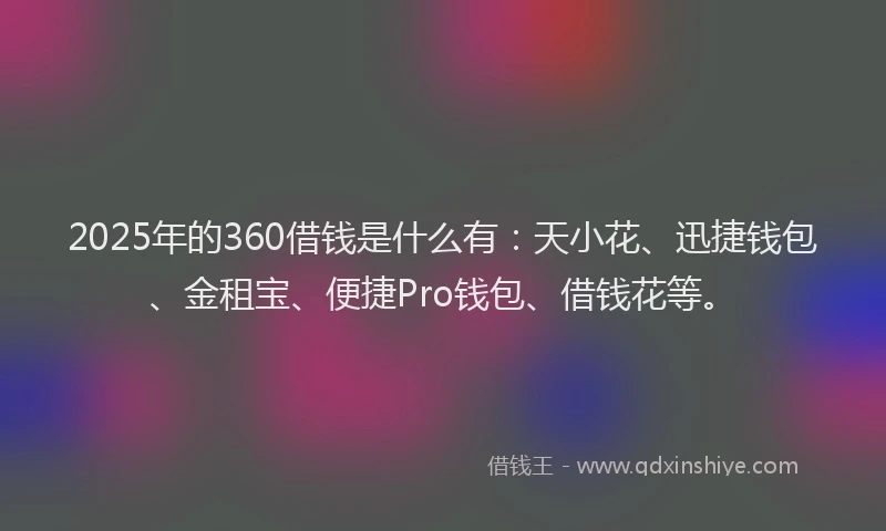 2025年的360借钱是什么有：天小花、迅捷钱包、金租宝、便捷Pro钱包、借钱花等。