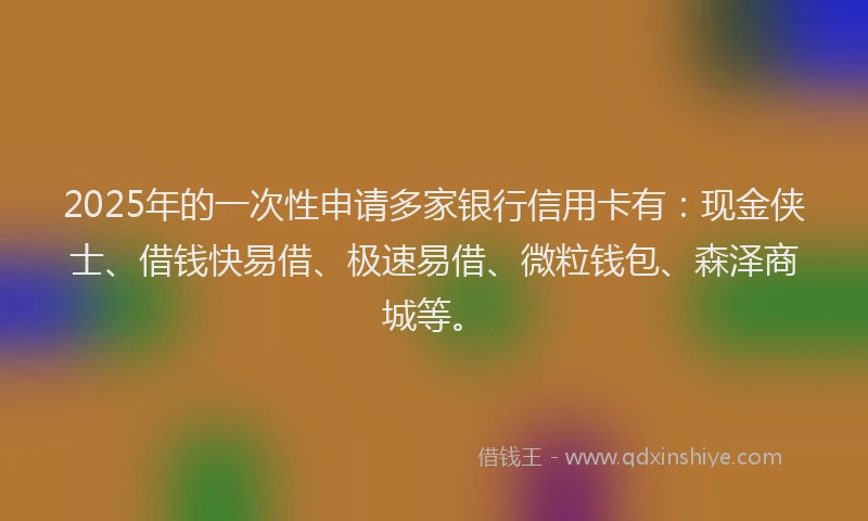 2025年的一次性申请多家银行信用卡有:现金侠士、借钱快易借、极速易借、微粒钱包、森泽商城等。