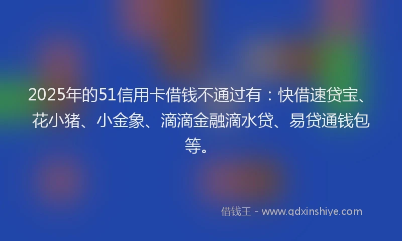 2025年的51信用卡借钱不通过有：快借速贷宝、花小猪、小金象、滴滴金融滴水贷、易贷通钱包等。