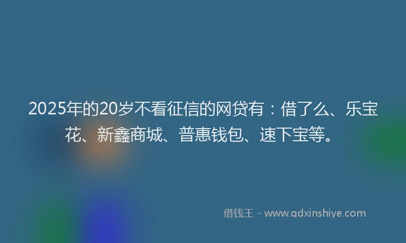 2025年的20岁不看征信的网贷有：借了么、乐宝花、新鑫商城、普惠钱包、速下宝等。