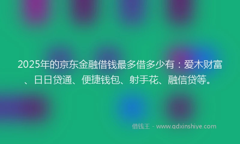 2025年的京东金融借钱最多借多少有：爱木财富、日日贷通、便捷钱包、射手花、融信贷等。