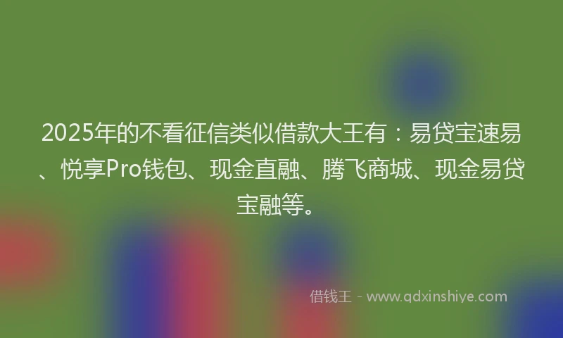 2025年的不看征信类似借款大王有：易贷宝速易、悦享Pro钱包、现金直融、腾飞商城、现金易贷宝融等。
