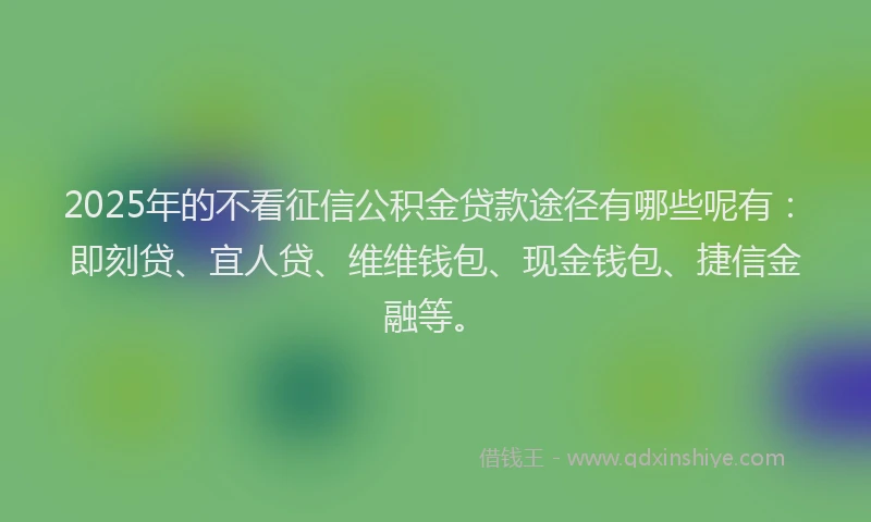 2025年的不看征信公积金贷款途径有哪些呢有：即刻贷、宜人贷、维维钱包、现金钱包、捷信金融等。