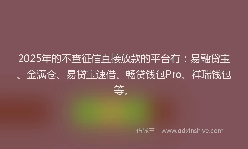 2025年的不查征信直接放款的平台有：易融贷宝、金满仓、易贷宝速借、畅贷钱包Pro、祥瑞钱包等。