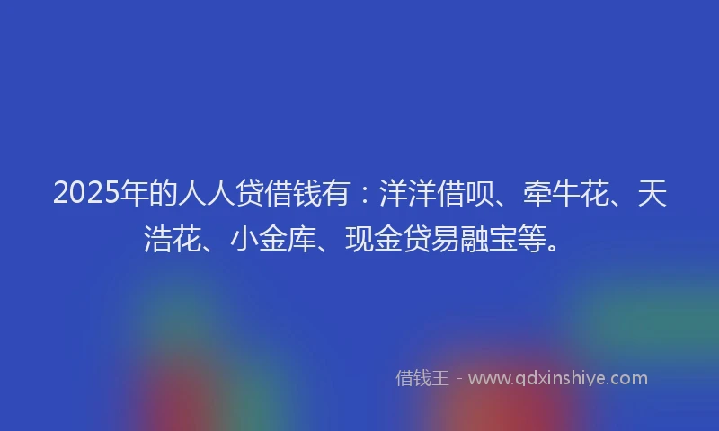2025年的人人贷借钱有：洋洋借呗、牵牛花、天浩花、小金库、现金贷易融宝等。