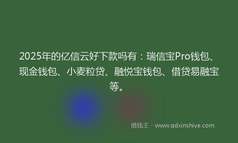 2025年的亿信云好下款吗有：瑞信宝Pro钱包、现金钱包、小麦粒贷、融悦宝钱包、借贷易融宝等。