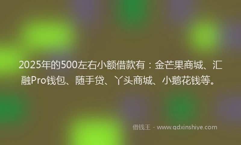 2025年的500左右小额借款有：金芒果商城、汇融Pro钱包、随手贷、丫头商城、小鹅花钱等。