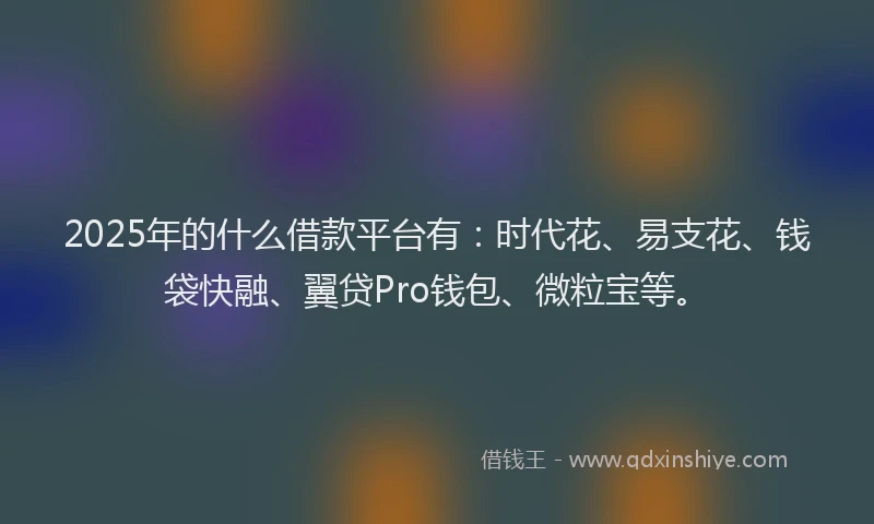 2025年的什么借款平台有：时代花、易支花、钱袋快融、翼贷Pro钱包、微粒宝等。