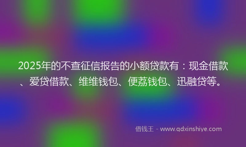 2025年的不查征信报告的小额贷款有：现金借款、爱贷借款、维维钱包、便荔钱包、迅融贷等。