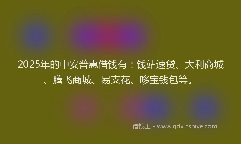 2025年的中安普惠借钱有：钱站速贷、大利商城、腾飞商城、易支花、哆宝钱包等。