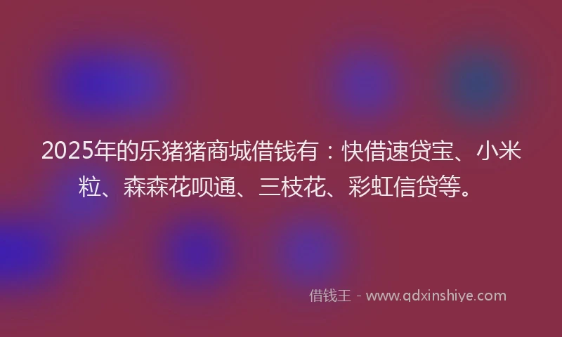 2025年的乐猪猪商城借钱有：快借速贷宝、小米粒、森森花呗通、三枝花、彩虹信贷等。