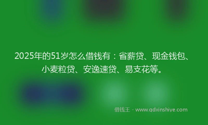 2025年的51岁怎么借钱有：省薪贷、现金钱包、小麦粒贷、安逸速贷、易支花等。