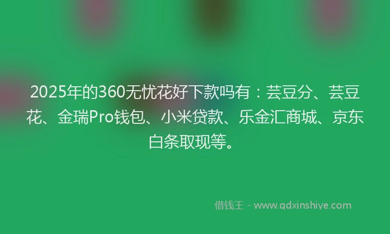 2025年的360无忧花好下款吗有：芸豆分、芸豆花、金瑞Pro钱包、小米贷款、乐金汇商城、京东白条取现等。