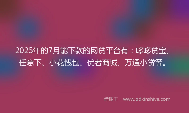 2025年的7月能下款的网贷平台有：哆哆贷宝、任意下、小花钱包、优者商城、万通小贷等。